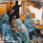 Api tiba-tiba menyala dari selang gas saat ibu-ibu tengah memasak di dapur program MBG. Foto: TikTok @kalimantaninsightfeed