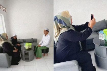 Ibu santri di Lumajang ngamuk ke pengurus pondok pesantren usai anaknya digunduli karena kedapatan merokok. Ia menilai hukuman tersebut berlebihan dan tak terima videonya viral di media sosial. Foto: TikTok @fauzi.channel1