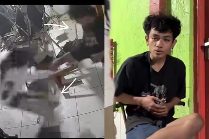 CCTV rekam momen pria diduga aniaya pacarnya hingga tersungkur. Foto: Tangkap layar IG @info_cileunyi