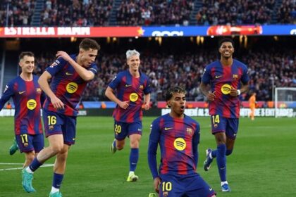 Selebrasi skuad Barca