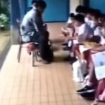 Siswa harus belajar di lantai tanpa fasilitas memadai. Foto: Tangkapan layar TikTok @venykasino