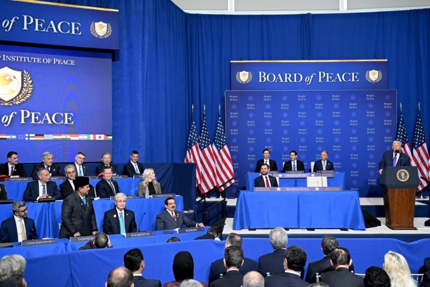 Presiden Prabowo Subianto menghadiri Inaugural Meeting Board of Peace (BoP) yang digelar di Donald Trump United States Institute of Peace, Washington DC, AS, Kamis (19/2/2026. Foto: BPMI Setpres
