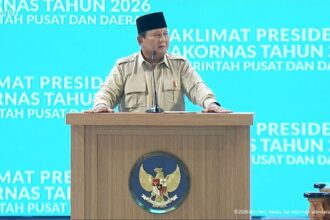 Presiden Prabowo saat sambutan pada acara taklimat Rakornas Pemerintah Pusat dan Daerah di Sentul, Jawa Barat. Foto : Ist
