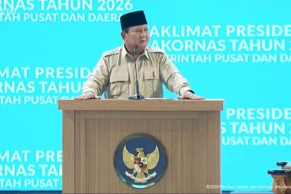 Presiden Prabowo saat sambutan pada acara taklimat Rakornas Pemerintah Pusat dan Daerah di Sentul, Jawa Barat. Foto : Ist