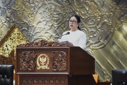 Ketua DPR RI, Puan Maharani, dalam pidato Rapat Paripurna DPR RI di Gedung Nusantara II DPR RI, Jakarta, Kamis (19/2/2026). Foto: