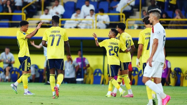 Selebrasi skuad Al Nassr saat menang 1-0 dari Arkadag. Foto ::Ist