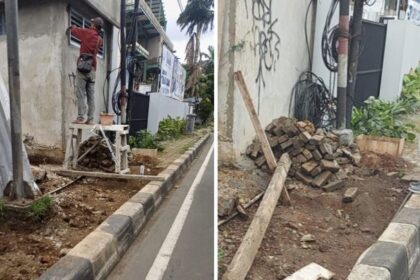 Penampakan trotoar untuk pejalan kaki di Jalan Metro Pondok Indah, Kelurahan Pondok Pinang, Kecamatan Kebayoran Lama, Jakarta Selatan, dibongkar tanpa izin resmi, Selasa (3/2/2026). Foto: Ist