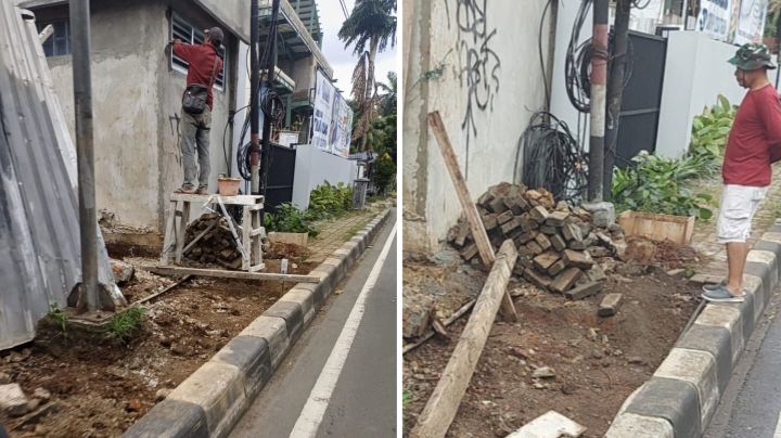 Penampakan trotoar untuk pejalan kaki di Jalan Metro Pondok Indah, Kelurahan Pondok Pinang, Kecamatan Kebayoran Lama, Jakarta Selatan, dibongkar tanpa izin resmi, Selasa (3/2/2026). Foto: Ist