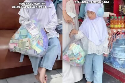 Bocah perempuan bawa THR dengan kantong plastik. Foto: Tangkapan layar Instagram @rumpi_gosip