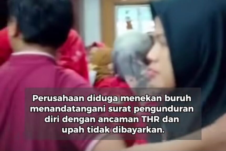 Jelang Lebaran, ratusan buruh PT Amos Indah Indonesia di KBN Cakung diliputi ketidakpastian. Foto: Tangkapan layar Instagram @pantaucom