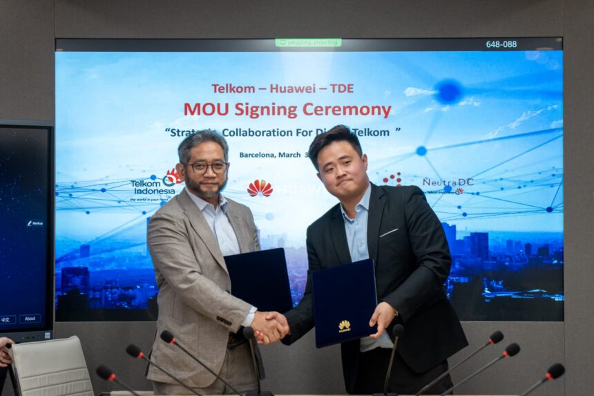 Kolaborasi ini mencakup pengembangan infrastruktur digital, penguatan ekosistem data center, serta eksplorasi teknologi pendukung transformasi digital. Penandatanganan dilakukan pada momentum Mobile World Congress (MWC) Barcelona (3/3). Foto: Telkom Indonesia