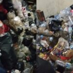 Kondisi kontrakan di Serpong ini bikin geleng kepala. Sampah menumpuk hingga tak ada ruang untuk berjalan. Foto: Tangkap layar TikTok @fitrieka95_