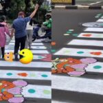 Zebra cross hilang di Tebet, warga turun tangan buat garis penyeberangan digambar ulang pakai gaya Pac-Man demi keselamatan. Foto: IG @jakarta.keras