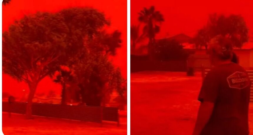 Langit memerah di Australia Barat akibat badai tropis. Foto: X @insidefolkative
