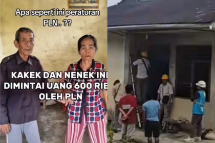 Pasangan lansia di Desa Orahua, Nias didatangi petugas hingga meteran listrik di rumahnya dicabut. Foto: Tangkapan layar TikTok @beritabatam