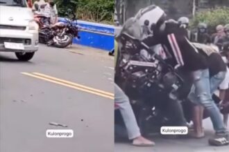 Nahas kecelakaan maut Harley Davidson dan Jupiter MX di Jalan Nasional Purworejo–Wates, Kulon Progo, Minggu (1/3/2026). Foto: IG @ulujamitv