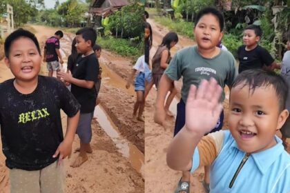 Sekelompok bocah di Desa Bedayan berani menyuarakan keluhan soal jalan rusak yang tak kunjung diperbaiki. Dengan kata-kata polos namun menohok, mereka menyinggung kinerja pemerintah hingga berharap sosok pemimpin yang lebih responsif. Foto: Tangkap layar IG @elisabetmurniw