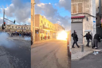 Pasukan zionis Israel mengusir warga Palestina yang akan salat Id di area Masjid Al-Aqsa. (dok. IG/@eye.on.palestine).