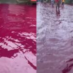 Banjir di kawasan Joyotakan, Solo berwarna merah. Foto: Tangkapan layar TikTok @qofifahaisyah
