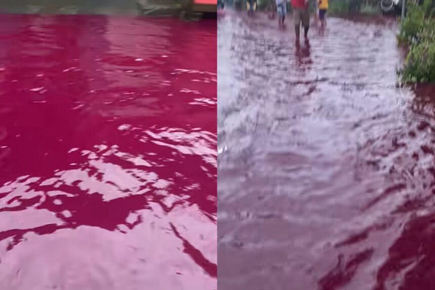 Banjir di kawasan Joyotakan, Solo berwarna merah. Foto: Tangkapan layar TikTok @qofifahaisyah
