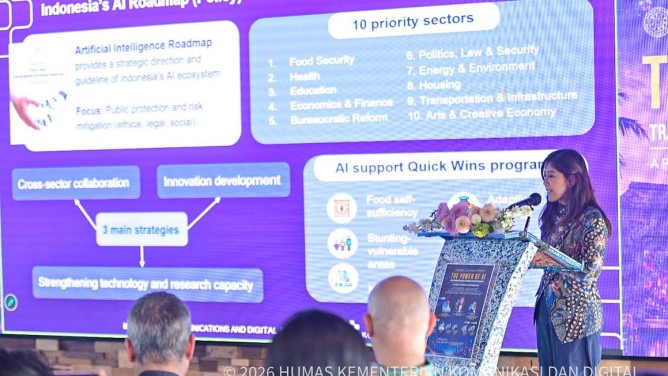 Menteri Komunikasi dan Digital Meutya Hafid mengatakan Ekosistem digital yang kuat dan pertumbuhan ekonomi digital yang pesat menjadi modal penting dalam mendorong adopsi AI secara luas. Foto: Humas Kemkomdigi