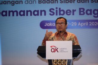 Kepala Eksekutif Pengawas Inovasi Teknologi Sektor Keuangan, Aset Keuangan Digital, dan Aset Kripto OJK Adi Budiarso dalam Workshop Keamanan Siber bagi Penyelenggara Inovasi Teknologi Sektor Keuangan, Aset Keuangan Digital, dan Aset Kripto Tahun 2026 di Jakarta, Senin (27/4).