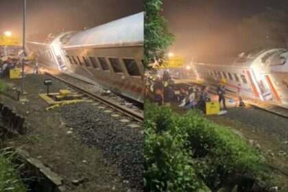 KA Bangunkarta keluar rel di Bumiayu, tiga gerbong terdampak. Jalur belum bisa dilalui, evakuasi masih berlangsung, dan perjalanan kereta pun berubah total. Foto: Tangkap layar TikTok @insta_bumiayu