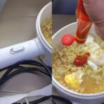 Penumpang masak mie instan pakai kompor listrik di dalam kereta api. Foto: Tangkapan layar Instagram @infodepok
