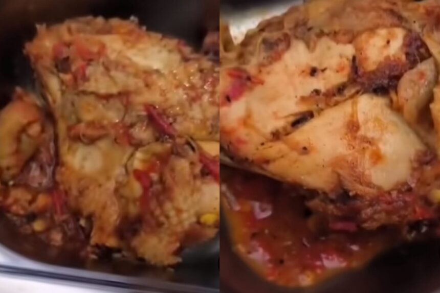 Menu MBG di sebuah SMK di Pekalongan diduga mengandung belatung. Foto: Tangkapan layar TikTok @suaraakarrumputt