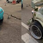 Kecelakaan melibatkan taksi listrik Green SM dan Toyota GT86 full modifikasi. Foto: Tangkapan layar TikTok @rifkinugrahaaa