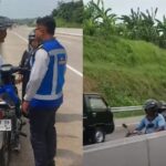 Pemotor berboncengan tiga nekat masuk Tol Batang hingga melawan arah. Foto: Tangkapan layar Instagram @lokal.batang