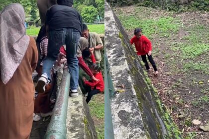Seorang bocah perempuan terjatuh ke area pembatas kandang gajah setelah diduga bermain di atas pagar pembatas. Foto: Tangkap layar IG @ya564679