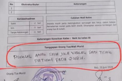 Ayah siswa menulis pesan kepada guru agar tidak segan mendisiplinkan anaknya jika nakal dan tidak patuh. Foto: TikTok @m455_4ll