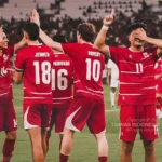 Selebrasi pasukan John Herdman usai menang 3-0 dari tim tamu Oman. Foto : PSSI