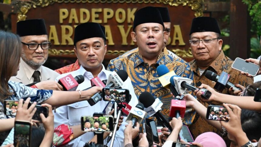 Keterangan Pers Pimpinan Dewan Perwakilan Rakyat (DPR) RI bersama jajaran Kementerian Haji dan Umrah di Hambalang, Kabupaten Bogor, Jawa Barat, pada Rabu, 17 Juni 2026. Foto: BPMI Setpres