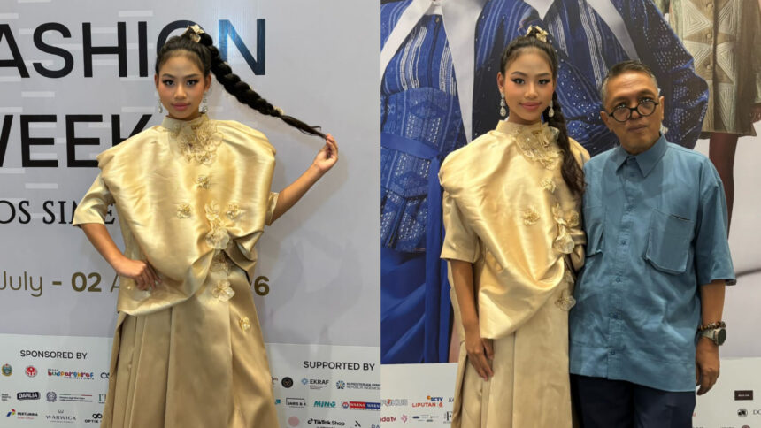 Model muda berbakat, Kylie Sativa, berhasil menyita perhatian saat tampil di panggung Indonesia Fashion Week (IFW) 2026. (istimewa/dok. pribadi).