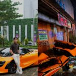 Mobil sport McLaren 720S milik YouTuber dan kreator konten gim Andra ST hancur hingga terbelah dua usai mengalami kecelakaan tunggal di Sukoharjo, Jawa Tengah. Foto: TikTok @kontenberfaedah.id