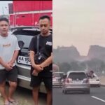 Demi konten tiga pria nekat mengeluarkan sebagian badan dari jendela mobil yang melaju di Tol Semarang-Solo. Foto: Tangkapan layar Instagram @portalsemarang